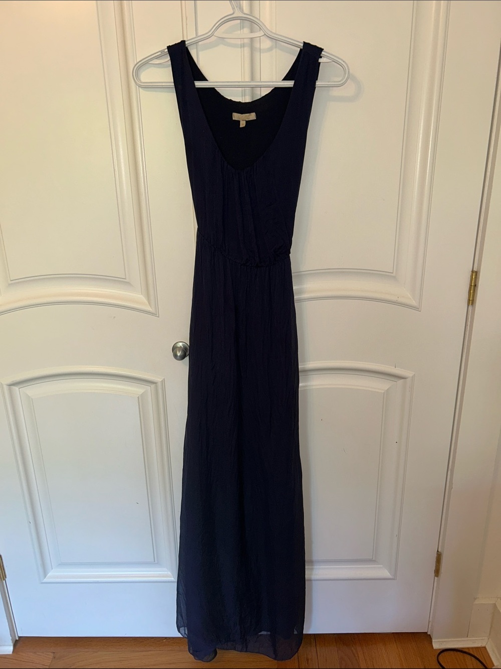 Giusy Italy Navy Blue 100% Silk Outer Layer Sleeveless Maxi Dress